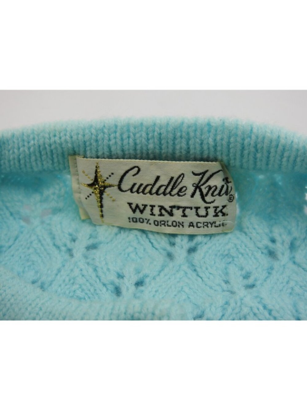 Vintage Cuddle Knit Wintuk Aqua Blue Open Knit Cardigan Sweater Medium - Picture 3 of 8